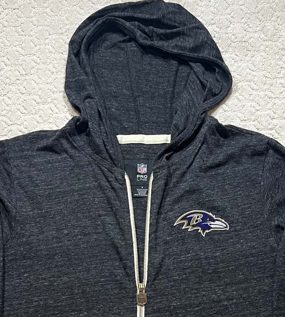 NFL Pro Line Baltimore Ravens Full Zip Hoodie Charcoal Heather Size S